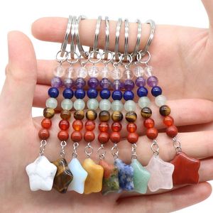 Llaveros de piedra con forma de estrella, 7 colores, cuentas de Chakra, cadenas, dijes, llaveros, llaveros de cristal curativo para mujeres y hombres