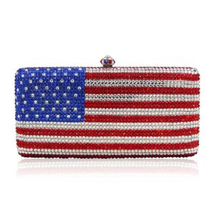 Star Spangled Banner FLAG boîte cristal diamant sac à main incrusté sac de dîner femme petite fête de luxe MINI strass robe de célébrité banquet annuel étuis à cosmétiques