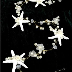 Étoile de mer extra longue cheveux de mariage vigne perlée casque de mariage avec perles strass et étoile de mer plage Destination mariage X0625