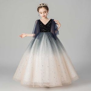 Ciel étoilé robe de fille de fleur robe de bal paillettes col en V Performance soirée enfants vêtements MQ001 210610
