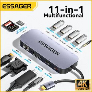 Station Essager 11 en 1 Hub USB C 4k 30hz Type C Station d'accueil pour livre Air Pro adaptateur répartiteur pour ordinateurs portables Hdmicompatible Rj45