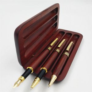 Papeterie Trois pièces stylo à bille fontaine stylo à bille étui à crayons en bois avec boîte