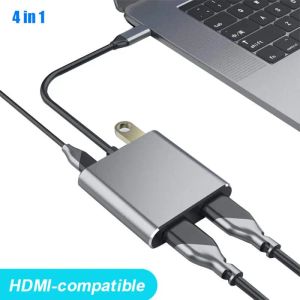 Stations 4 en 1 HUB Type C Hub à Dual Monitor Station d'accueil pour ordinateur portable 2 Adaptateur MST PD HDMICOMPATIBLE PD pour MacBook Pro Samsung