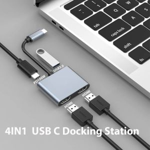 Stations Ordinateur USB Type C Station d'accueil 4IN1 PD100W USB3.0 HDMI * 2 USB Type C Charge rapide pour la tablette MacBook Pro PC
