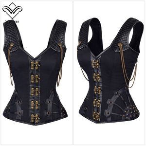 Corset Steampunk gothique en cuir, Corsage Sexy, Corzzet, Corselet, camisole de force en acier, corsage, entraîneur de déchets