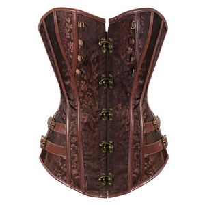 Steampunk Gothic Corset Brown/Black Jacquard Lace Up Boned Overbust Bustier Clubwear Body Shaper Plus size S-6XL