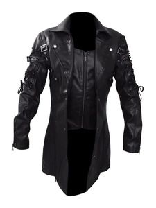 Steampunk hommes gothique Trench Coat veste en cuir Style Punk Biker Jacke automne hiver veste de moto 240113