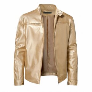 Steampunk Chaquetas de cuero doradas brillantes para hombres Night Club 2023 Mens Fi Chaqueta de cuero Anti-Viento Motocicleta Hip Hop Coat Y2dS #