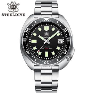 Steeldive SD1970 FIJO FIJO FIJO DE FECHA DE 200M APROXIMINITE NH35 6105 Tortuga Reloj de buceo de buceo automático 210804