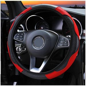 Housses de volant Housse de voiture Universal Auto Steering- Carbon Fiber Sports Car-styling Intérieur Accessoires