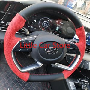 Cubiertas de volante para Sonata TUCSON 2022 Elantra 7th DIY, cubierta de manija de cuero antideslizante para coser a mano, accesorios interiores de coche, cubiertas de dirección