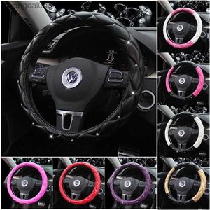 Cubiertas del volante Cubiertas del volante de cuero Bling Rhinestone Auto Cute Handle Cases Pink Car Interior Accessories For Women Girls Purple T230717