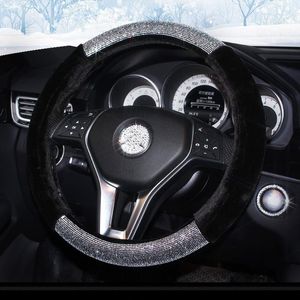 Fundas para volante Funda universal para coche de felpa de invierno con diamantes de imitación de cristal Fundas para volantes de coche Accesorios interiores de diamantesDirección