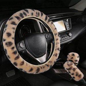 Cubiertas del volante Cubierta de coche de imitación de invierno Tirador de felpa Manija para mantener el calor Conjunto de tres piezas