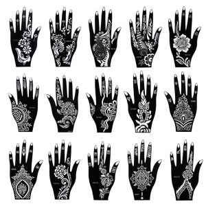 Pochoirs 50 feuilles/Lot pochoirs de tatouage temporaire au henné pour peinture corporelle aérographe à paillettes Mehndi main modèles de tatouage au henné grand pochoir