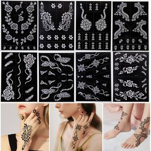 Plantillas Juego de plantillas de tatuaje de henna con aerógrafo de 8 hojas para pintura de arte corporal de mano pegatina de tatuaje temporal 24 * 17 CM
