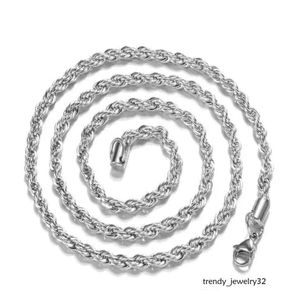 Sterling Sier 2 mm Colliers de chaîne de corde torsadés pour les femmes Bijoux de hiphop mode 16 18 20 22 24 pouces