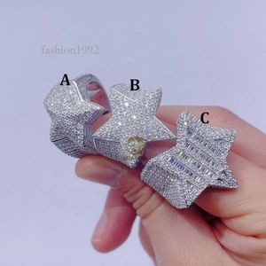 Anillo de estrella de moissanita Vvs de moda para hombre de Hip Hop chapado en oro blanco de plata esterlina