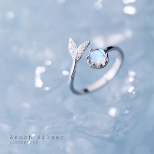 Argent Sterling mignon queue pierre de lune anneaux personnalité anneau réglable pour les femmes fête accessoires élégants