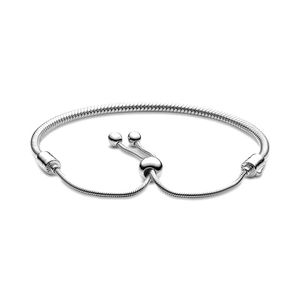 Pulsera deslizante de cadena de serpiente de plata esterlina Mujeres Niñas Joyería de boda para pandora Pulseras de dijes de tamaño ajustable con conjunto de caja original