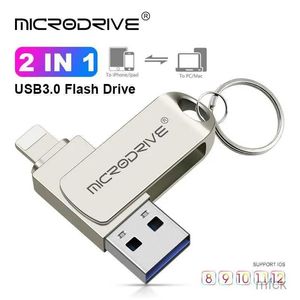 Tarjetas de memoria Stick USB Stick Rotar la unidad flash USB 3.0 para iPhone con 2 en 1 USBA a la interfaz Lightning USB3.0 Pendrive para iPhone7/