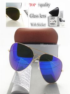 Autocollant de haute qualité lentille en verre pilote lunettes de soleil vintage hommes femmes marque designer UV400 miroir 58MM 62MM boîte de rangement marron fi4162608