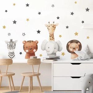 Pegatinas de dibujos animados bohemios, oso lindo, jirafa, animales, estrellas, pegatina de pared, vinilo para guardería, calcomanías artísticas de pared para niños, decoración del hogar para habitación de bebés y niños