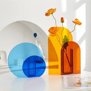 Pegatinas Florero acrílico colorido Arte minimalista Decoración del hogar Arreglo floral de sala de estar Adorno de estilo nórdico Decoración de escritorio de oficina