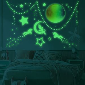 Autocollants Autocollants muraux lumineux étoiles de lune colorées brillent dans les autocollants de licorne sombres pour chambres d'enfants de bébé autocollants de décoration murale de chambre de filles