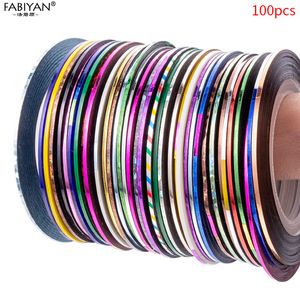 Pegatinas Calcomanías 100 Rolls Nail Art Striping Tape Line Pegatinas Decoraciones Consejos de bricolaje Color aleatorio para esmalte Gel Manicure Set 230712