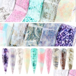 Autocollants Stickers 10Pcs / Lot Nail Foil Marbre Dorure Gradient Design Mixte Ongles Holographiques Feuilles Adhésives Manucure Décor Drop Deli Dhot9