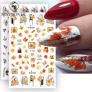 Autocollants décalcomanies 3D feuille d'érable Nail Art autocollant or automne ligne adhésif curseur conception poli décalque bricolage manucure décoration accessoires conseils 230922