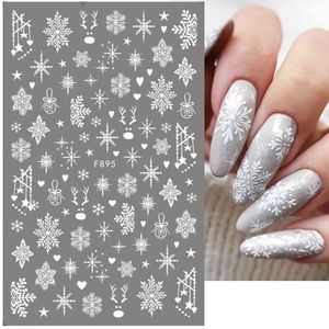 Autocollants décalcomanies 3D flocon de neige Nail Art décalcomanies blanc dessins de Noël autocollants auto-adhésifs année hiver feuilles de gel curseurs décorations LAF895 231120