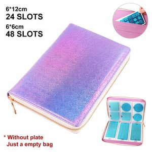 Autocollants Stickers 50/72 Slots Stamping Plate Holder Holographic Nail Art Stamp Template Case Regular Square Nail Art Plate Organizer Empty Bag 230726
