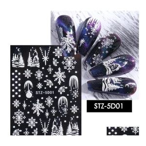Autocollants Stickers 5D Embossed Nail Sticker Christmas Snowflakes Design Adhésif Summer Sliders Art Décorations Drop Delivery Health Dhwm7