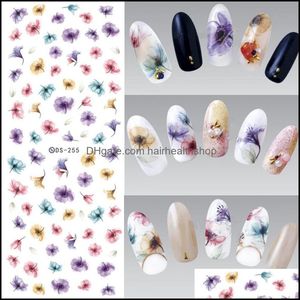 Pegatinas Calcomanías Diy Transferencia de agua Nails Art Sticker Colorf Purple Fantasy Flowers Nail Wraps Foil Manicure Drop Delivery Health B Dhoez
