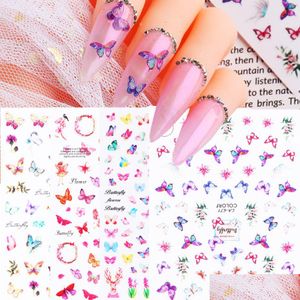 Autocollants Stickers Mixed Butterfly Nail Flower Transfer Decal Summer Colorf Nails Art Sticker 3D Manucure Tips Chca671-674 Drop Deliv Dhd4D