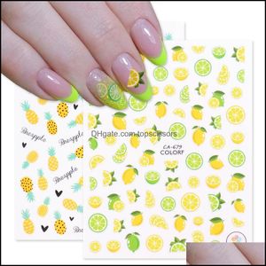 Autocollants Stickers Nail Art Salon Santé Beauté 3D Citron Pin Jaune Ongles Été Adhésif Colorf Fruit Papaye Manucure Curseur Feuille Chca675-6