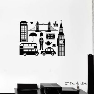 Autocollants muraux avec symbole anglais anglais, sparadrap muraux Big Ben londres, décoration murale pour chambre à coucher, papier peint, décoration murale à faire soi-même, L382
