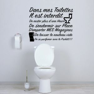 Pegatinas Reglas del baño francés Etiqueta de la pared Baño WC Ducha Dans MES TOILETTES, il est.. Tatuajes de pared Decoración del hogar