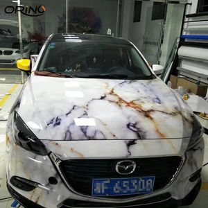 Autocollants brillant blanc marbre vinyle adhésif voiture Wrap papier peint rouleau meubles Film décoratif étanche Stickers muraux pour cuisine maison déco