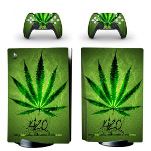 Autocollants Green Leaf Weed PS5 Disque Disc Edition Sticker Sticker Decal Cover pour Playstation 5 Console et 2 Controchers Sticker PS5 Skin Sticker