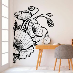 Pegatinas de pared de flores de amapola grande, pegatina de belleza, floración, flora, naturaleza, jungla salvaje, calcomanía de pared, decoración de vinilo para habitación de niños y dormitorio