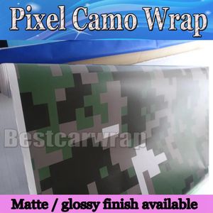 Pegatinas Verde militar Digital Tiger Camo Car Wrap foil Con burbuja de aire Gráficos de camuflaje de píxeles gratis ARMY Car Sticker Film 1.52x10M/20M/