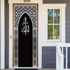Pegatinas Estilo musulmán Imitación Marco de puerta de plata negra Decoración para el hogar Sala de estar Arte Mural Puerta Etiqueta de la pared Etiqueta adhesiva Papel tapiz de vinilo