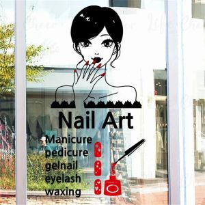 Autocollants Nail Artist Store fenêtre autocollant beauté ongles Design peintures murales manucure pédicure vinyle décalcomanies ongles Salon décor Art AC363
