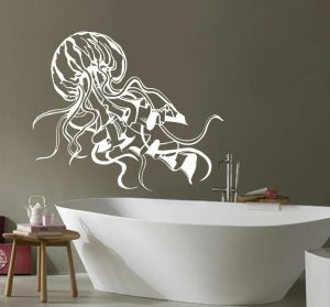 Pegatinas extraíbles medusas mar pegatinas de pared baño medusas pegatina océano animal vinilo decoración del hogar arte baño pegatina NY293