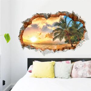 Pegatinas puesta de sol mar playa calcomanías de pared pegatinas decorativas sala de estar dormitorio decoración del hogar 1483. Arte mural de paisaje 3d carteles de paisaje diy 2,5