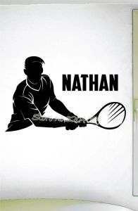 Autocollants joueur de tennis Silhouette Sport Cool autocollant mural thème de tennis personnalisé nom personnel Art décor vinyle autocollant mural peintures murales EA660