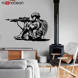 Autocollants muraux soldat de guerre, fusil de l'armée, tir de Courage, sparadrap muraux en vinyle amovibles, décoration de maison moderne, chambre de garçons, 3627